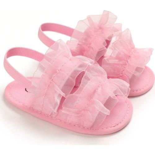 6 Color Baby Summer Shoes Girls Sandals First Walkers Tulle Ruffle Soft Sole Anti-slip Flat Toddler Shoes Prewalker 0-12M