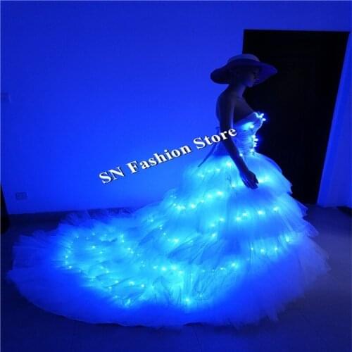 SS8-1 Ballroom dance led costumes women luminous light dance dresses led bra bar stage singer wears clothes sexy dj skirt party