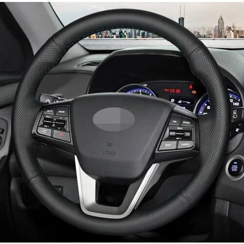 DIY Hand-Stitched Non-slip Black Artificial Leather Car Steering Wheel Cover For Hyundai ix25 2014 2015 2016 Creta 2016 2017