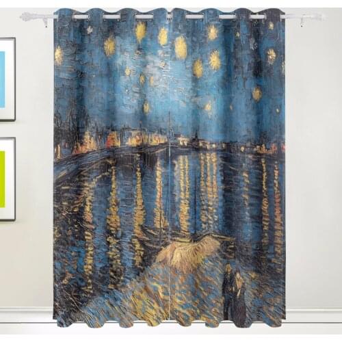 100% Polyester Famous Van Gogh Starry Night Blackout Curtain for Children Living Room Bedroom Kids Fabric Rideaux