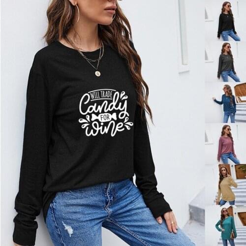 Halloween Womens Casual Fashion Personality Printed Top Loose Round Neck Pullover Long Sleeve Slim Simple and Cute