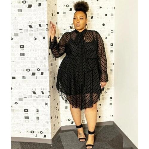 4XL 3XL Plus Size Women Sexy Nightclub Wear Mesh Dresses 2021 Spring New Large Size Lady O-neck Hollow Out Irregular Dress