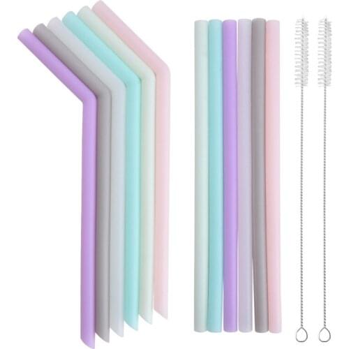 1Set 12 Pcs Big Silicone Straws Reusable Silicone Drinking Straws with Cleaning Brushes Great for Milk Coffee Juice Smoothies