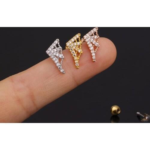 1 PCS Cute Small Zircon Geometric Shape Ear Cartilage Piercing Stud Earring Gold Color Stainless Steel Bar Ball Helix Earring