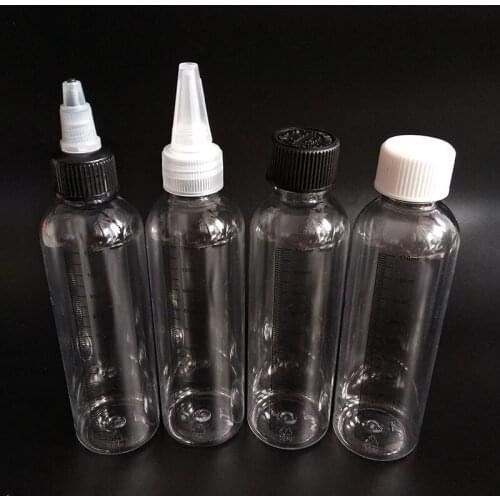 120ml Graduation Scale Water Refillable Bottle silk screen printing measurement e Liquid PET plastic bottle with Twist Off Caps
