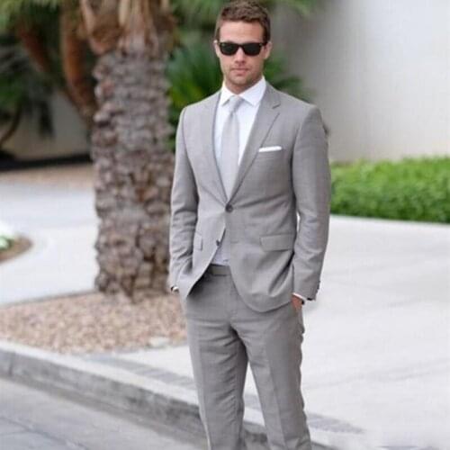 2 Pieces Light Gray Mens Groom Tuxedos Wedding Suits for Men British Style Custom Made Costume Hommes Blazer (Jacket+Pants