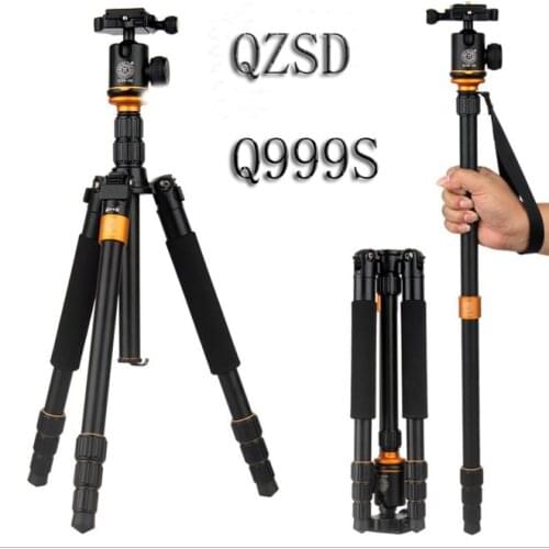 2017 QZSD Q999S Magnesium Aluminum Alloy Compact Portable Traveling Tripod Monopod Stand with Tripod Ball Head and Carrying bag