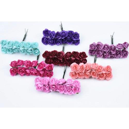 24pcs 2cm Mini Paper Rose Artificial Flowers Bouquet for Wedding Party Decoration Scrapbooking DIY Crafts Small Fake Flowers