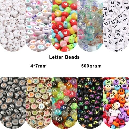 4*7mm 500 Gram Russian Mixed Letter Acrylic Beads Round Flat Alphabet Digital Loose Spacer Beads For Jewelry Making Diy Bracelet