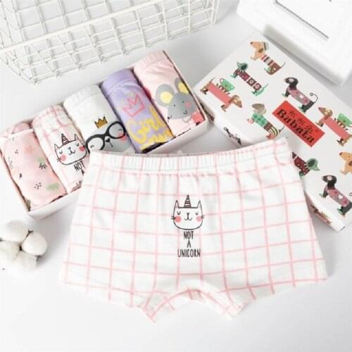5 pcs/lot Cartoon Plaid Girls Boxer Breathable Cotton Kids Underwear for Baby Teenager Panties Childrens Clothing