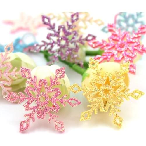 54Pcs 3.5cm Christmas Snowflake Felt Padded Appliques for Babys Headwear Hair clip Crafts Decoration Accessories Wholesale