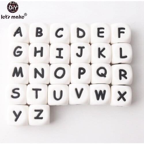 Lets Make 60pc Alphabet Cube Shaped Food Grade Silicone Bead In 26 Letters BPA Free Silicone Chewing Beads Shower Baby Teether