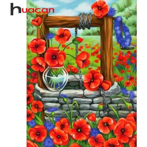 Huacan 5D Diamond Mosaic Painting New Landscape Diamond Embroidery Cross Stitch Poppy Flower Decortion