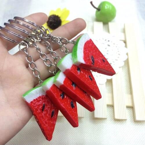 FREE SHIPPING BY DHL 100pcs/lot Novelty Plastic Watermelon Keychains Mini Fruit Shaped Keyrings Gifts