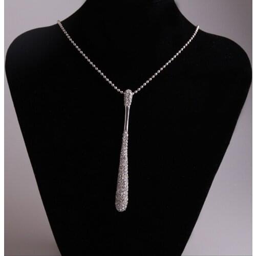 Free Shipping Rhodium Plated Metal Long bat Crystal rhinestone Pendant Charm women gourd alloy Necklace