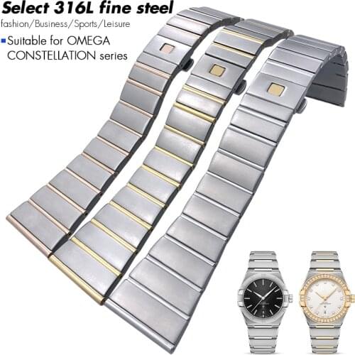 15mm 17mm 18mm 23mm 25mm Concave Shape Stainless Steel Watchband Fit for Omega Constellation Silver Watch Strap Solid Bracelets