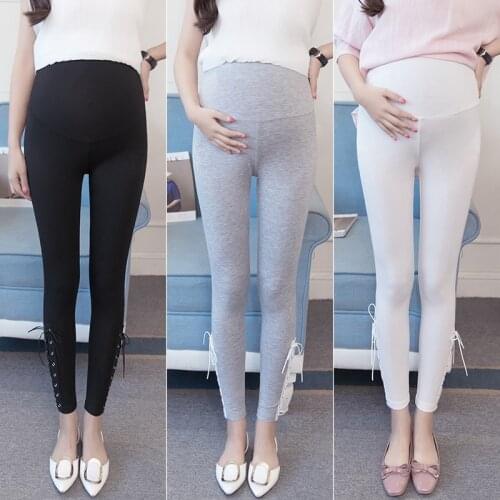 Pregnant womens pants spring and summer thin section leggings fashion wear nine points feet pants pregnant women stomach lift p