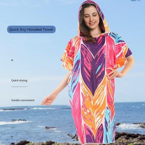 Quick Dry Swimming Towel Microfiber Suede Hooded Towel Poncho for Beach Surf Changing Robe Sunscreen Cloak Swimsuit Beachwear