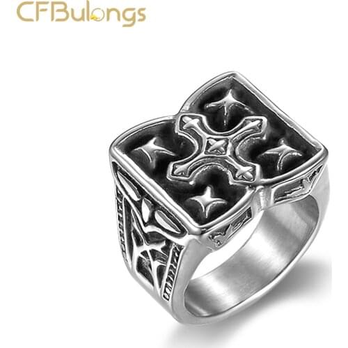CFBulongs Vintage Cross Amulet Ring Punk Hip Hop Biker Finger Ring Creative Jewelry