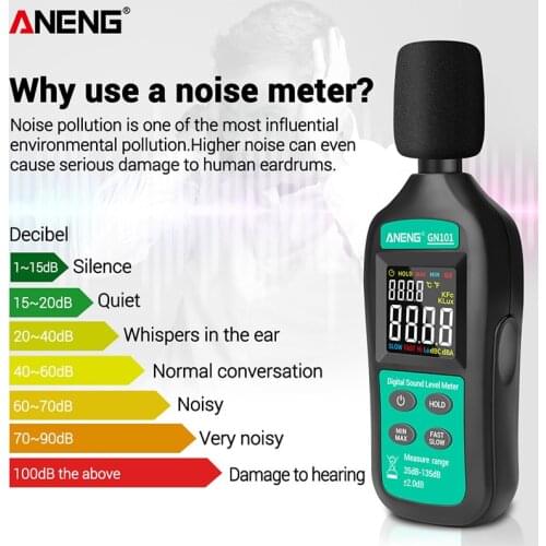 ANENG GN101 Digital LCD Screen Sound Level Decibel Meter 35-135 dB Noise Tester Meter Logger Measurement Test Tool