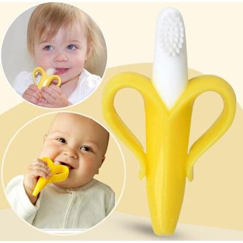 Baby Teether Toys Toddle Safe BPA Free Banana Teething Ring Silicone Chew Dental Care Toothbrush Nursing Beads Gift For Infant