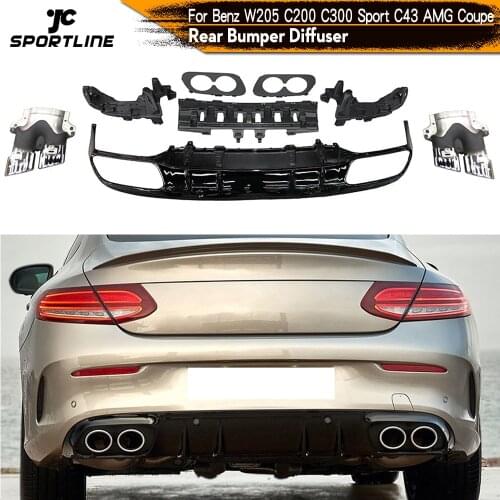Car Rear Bumper Diffuser Lip for Mercedes-Benz C Class W205 Sport Coupe 2 Door 2015 - 2019 Rear Diffuser Spoiler Exhaust Tip