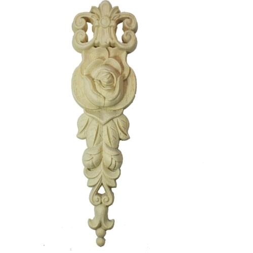 Long Flower Vintage Unpainted Decorative Wood Carved Decal Corner Floral Onlay Applique Frame Doors Cabinet Furniture Figurines