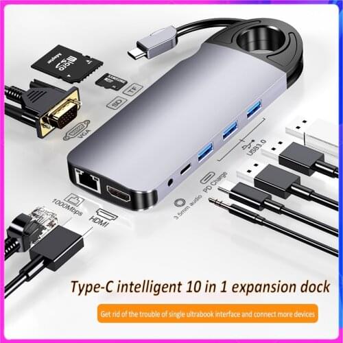 Type-c Docking Hub 10 in 1 USB3.0 Expansion Hub USB C Hub SD/TD Card Reader PD Fast Charge Multifunction Adapter for PC MacBook