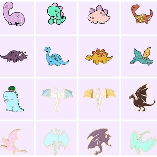 Dinosaur Enamel Pins Cartoon Stegosaurus Pterosauria Animal Brooches Lapel Backpacks Metal Badge Jewelry Gift Friends Wholesale