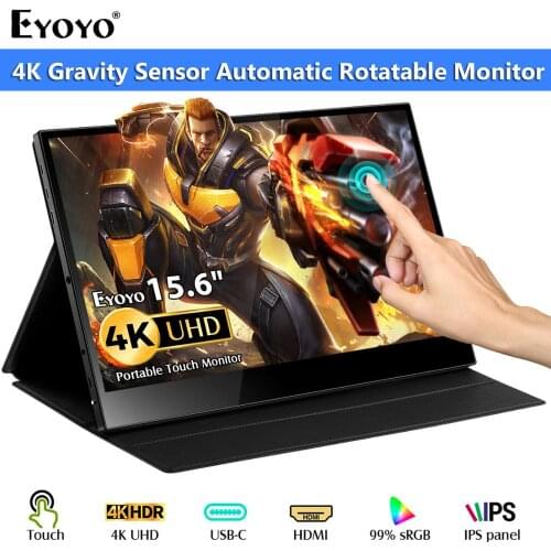 Eyoyo 15.6" Portable USB-C Gaming Monitor HDMI 4K Rotable Touch screen HDR IPS 3840x2160 PC Display for Switch PS4 Phone Laptop