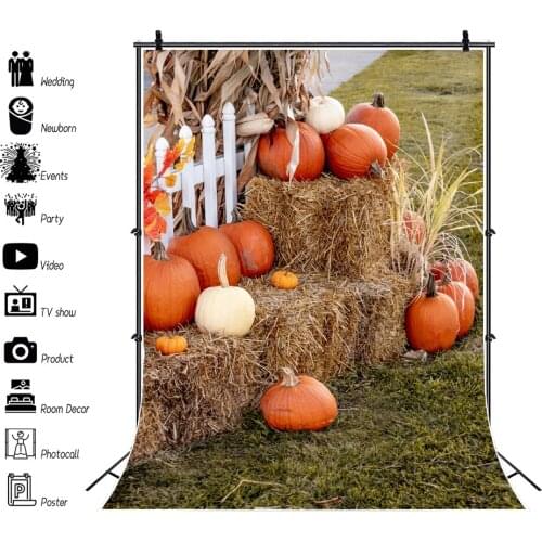 Yeele Photocall Autumn Backdrop Baby Birthday Photography Grass Haystack Pumpkin Portrait Background Photographic Photo Studio