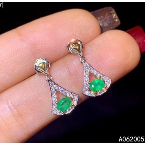 KJJEAXCMY Fine Jewelry 925 sterling silver inlaid natural Emerald female new earrings Ear studs beautiful support test with box
