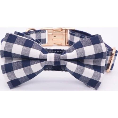 Classical plaid dog bandana collar with bow tie for puppy cat gifts XS to XL