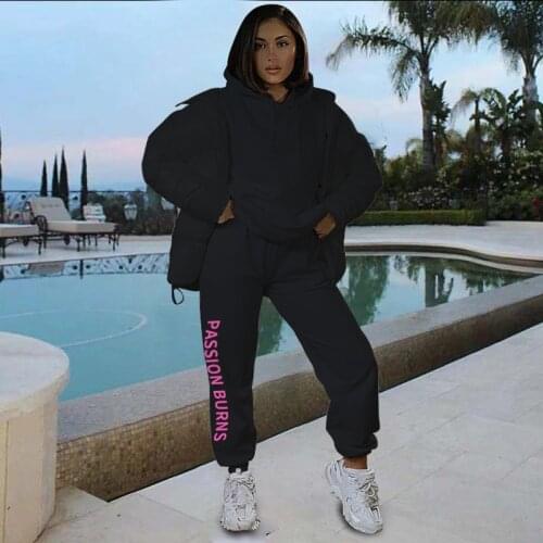 Lugentolo Letter Printed Sports Two Piece Suit Women Tops and Pants Spring Fall Casual Fashion Pullover Full Sleeve Hooded