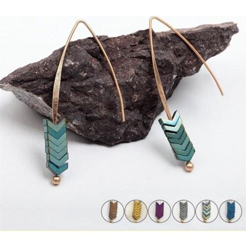 Creative Quartz Arrow Drop Earrings Retro Unique Hook Dangle Ear Crawler Earrings For Female And Girls