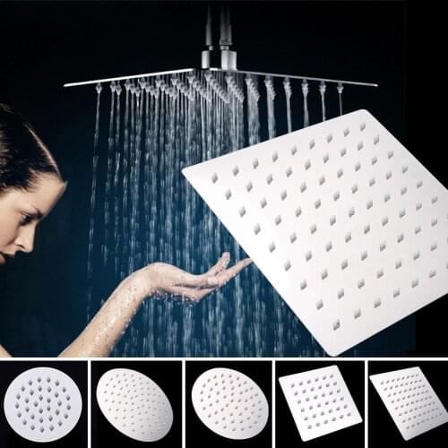 Square Round Showerhead Bathroom Shower Head Rain Ultrathin Shower Head Top Spray 201 Stainless Steel