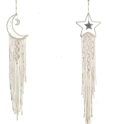 Moon Star Dream Catchers Handmade Macrame Cotton Bohemian Wall Hanging Art Decor Dream Catcher for Home Wedding Kids Craft Gift