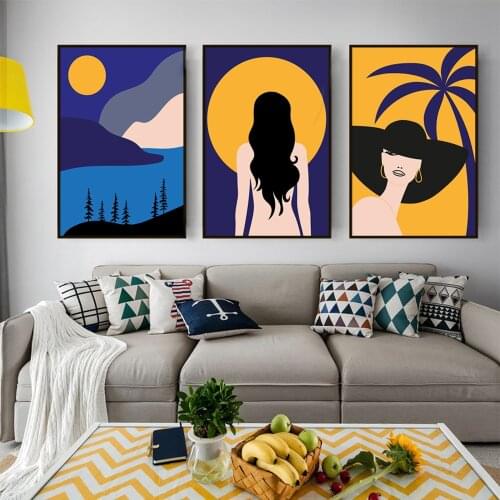Wall Art Painting Canvas Print Figure Picture Landscape And Sun Home Decor Poster Nordic Minimalist For Living Room No Frame