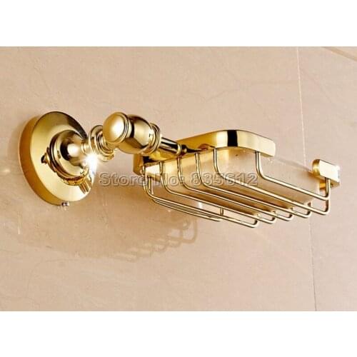 Gold Color Brass Wall Mounted Bathroom Accessory Soap Dish Holder Basket Wba162