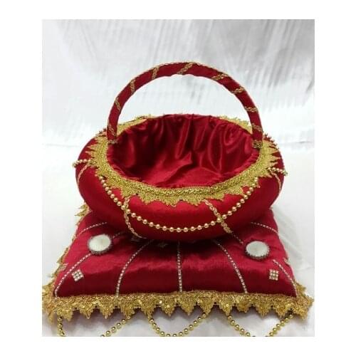 HENNA NIGHT MATERIALS - OTTOMAN HENNA BASKET AND PILLOW 2-SET HENNA NIGHT SET-RED HENNA BASKET AND ACCESSORY-HENNA NIGHT