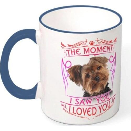 Personalized Custom Mug Handsome Puppy Ceramic Mug Colorful Prints Coffee Mug Juice Cup with Colorful Handle Mug Valuable Gifts