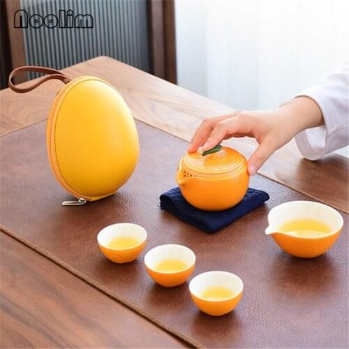 Outdoor Travel Portable Ceramic Kung Fu Tea Set Including 1 Tea Pot + 3 Cups Office Teapot Teacups Kettle Tea Caddy Drinkware