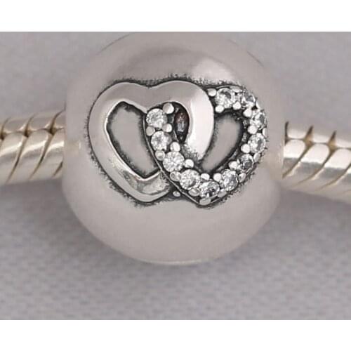 S925 DIY Jewelry Heart Bond Clips Stoppers Charm fit Lady Bracelets & Bangles Crystals Lady Linked Hearts