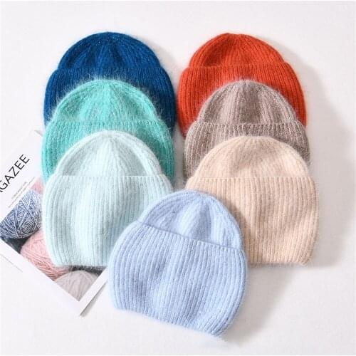 New Fashion Simple Rabbit Fur Winter Hats For Women Winter Skullies Warm Wool Cap Gorros Female Cap For Girl Hat Knitted