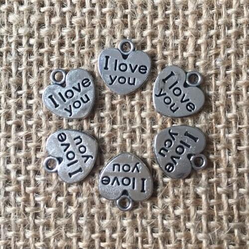 96 Pcs/lot 11x11mm I Love You Heart Charms for Jewelry Making Pendant Silver Color DIY Necklaces Earring Bracelets A145