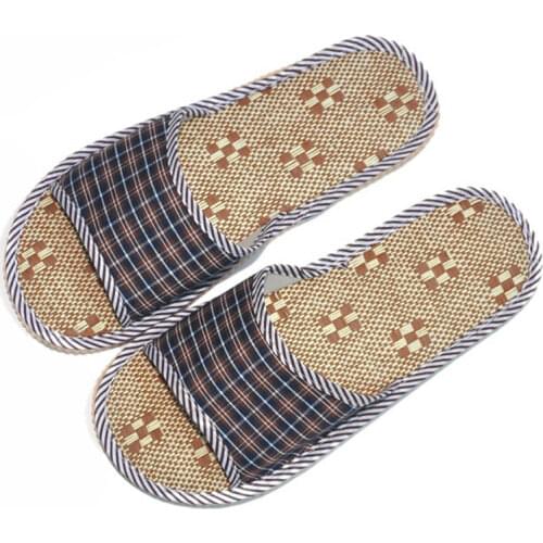 Spring Summer Linen Men Women Indoor Floor Slippers Unisex Simple Comfort House Home Slipper Plaid Shoes for Male Female