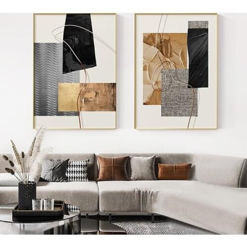 Nordic Luxury Geometric Abstract Wall Art Canvas Painting Golden Art Poster Print Wall Picture for Living Room Home Decoration