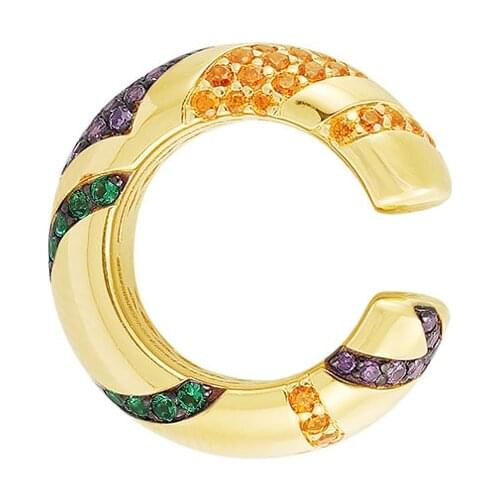 SLJELY Solid 925 Sterling Silver Multicolor Ceometric Tribal Single Ear Bone Cuff Women Gold Color Sliding Mana Clip Earring 1pc