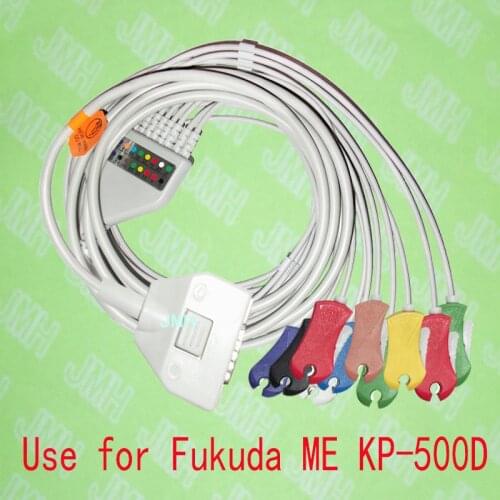 Compatible with 15 PIN Fukuda ME KP-500D EKG monitor Machine,One-piece 10 LEADS ECG cable and clip leadwires,IEC or AHA