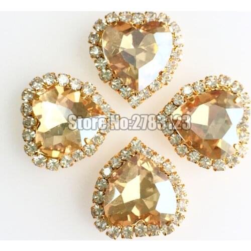 Golden champion 12mm 10pcs/20pcs heart AAA Glass Crystal buckle, gold base sew on rhinestones diy/clothing accessories SKHJ05